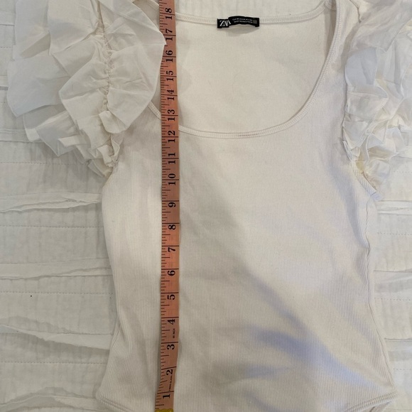ZARA White Ruffle Sleeve Women's Bodysuit - Picture 6 of 9
